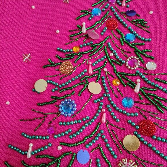Vtg BP Design Christmas Tree Sweater Embellished Beaded Flashy Colorful Large - Picture 5 of 11